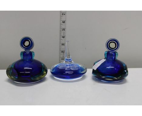 Two vintage glass scent bottles &amp; glass ring holder 
