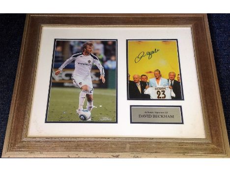 Football David Beckham 17x21 overall mounted signature piece includes two colour photos one signed during his time with LA Ga