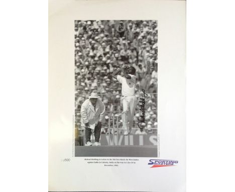 Cricket 22x16 Michael Holding sporting legends signed colour photo picture bowling against India in 1983(29/500). Michael Ant