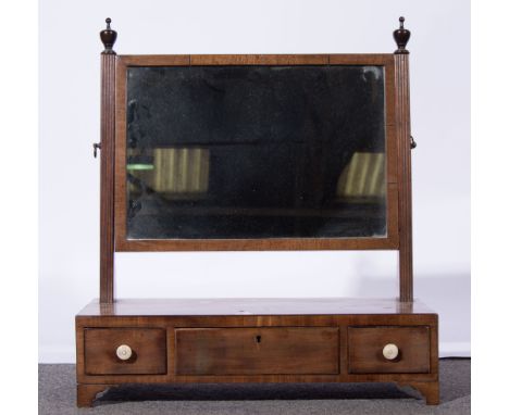 Victorian mahogany dressing table mirror, rectangular adjustable plate with reeded supports, plinth base with three drawers, 