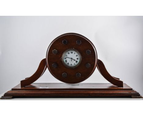 Propeller hub mantel clock, laminated wood on a mahogany plinth, Type 504k, length 59cms.