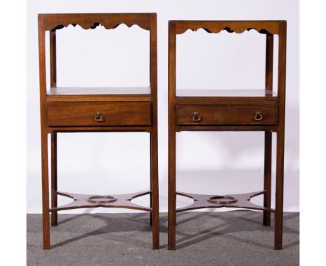 Victorian mahogany night table, square top with a shaped frieze, shelf with a drawer, legs joined by a stretcher, top 38cm sq