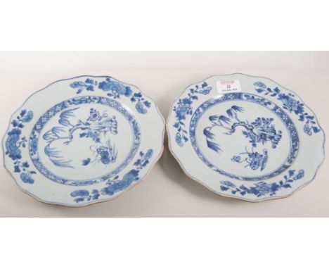 Dish decorated with polychrome enamel flowers and butterflies, 23cms, pair of blue and white 23cms willow plates, Japanese pl