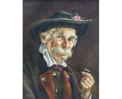 R Gartner, portrait of a Bavarian Gentleman with Pipe, oil on canvas, 24 x 19cms, brown velvet slips, gilt framed.