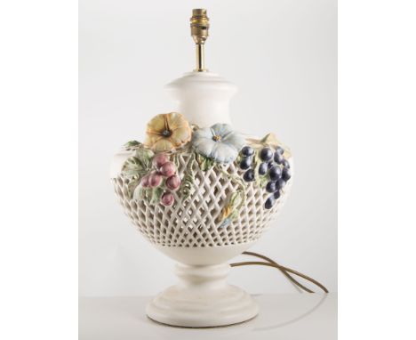 Capodimonte type table lamp, floral decoration, 51cms and an alabaster and gilt metal table lamp, (2).