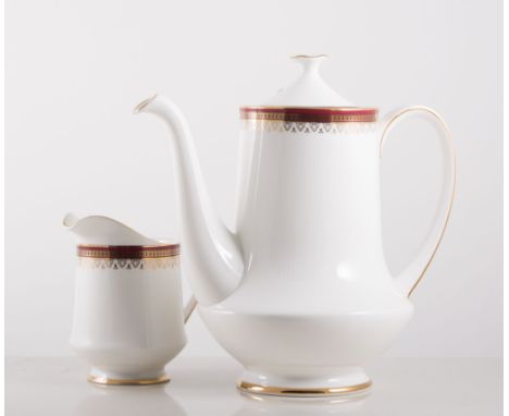 Royal Albert "Holyrood" tea/dinner service, fluted body with a red and gilt border comprising:- 6 x dinner plates, 6 x side p