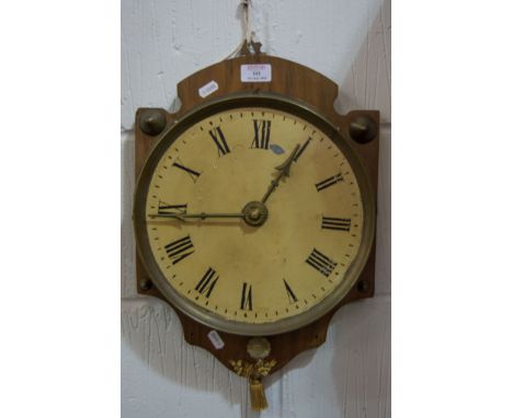 Continental wall clock, white enamelled dial, mounted on a walnut panel, 46cms overall.
