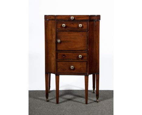 A Regency mahogany washstand commode, adapted with ebony cock beading, hinged lid enclosing an open interior, now with a sing