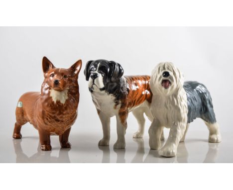 Beswick, Old English Sheepdog, 453, 1936/73, Old English Sheepdog, 3058, 1988/89, Corgi, 1299A, 1953/82, black/tan, Corgi, 12