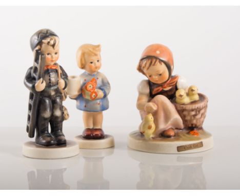 Five smaller Hummel figures, including Easter Basket, Watercan, Shopping Basket, Sweep with Ladder and a Flower Girl.