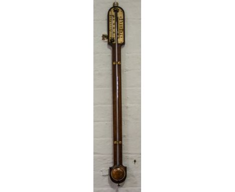 Victorian rosewood stick barometer, ivory chart, damaged, turned fruitwood cistern cover, length 92cm. 