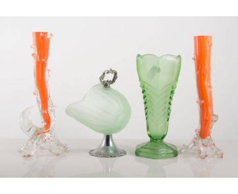 Mottled glass centre light fitting, diameter 30cms, cut-glass part dressing table set, other glassware, etc, (2 boxes).