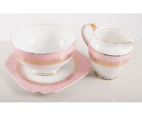 Goebel figure, "Signs of Spring", 11cms, another Goebel figure, "Music Lesson" and a Roslyn bone china tea set.