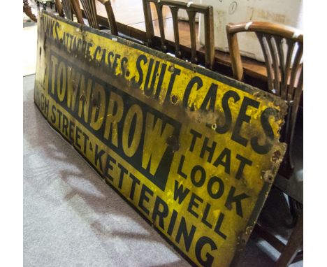 Matched pair of enamel signs, "Towndrow Trunks, Attache Cases, Suitcases", black text on yellow ground, 74cms x 206cms,by Gri