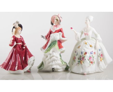 Royal Doulton figure, "Winter Time", HN3622, 23cms and five other Doulton Ladies: "Spring Time", HN3477, "Gail", HN2937, "Dia