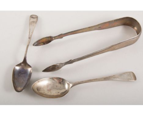 George III Scottish silver ladle, Edinburgh 1818, a Georgian sifter spoon, later engraved decoration, George III Old English 