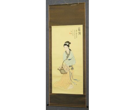 A number of Japanese scroll paintings, comprising a Japanese landscape in the manner of Chikusui, 20th Century, watercolour o