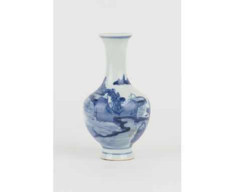 Chinese blue and white small baluster vase, 20th Century, decorated in the Kangxi style with Kangxi six character mark, heigh