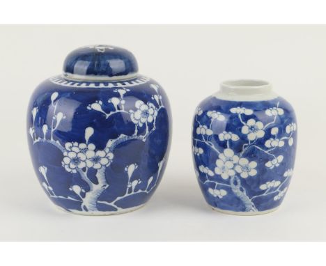 Chinese blue and white Prunus pattern covered ginger jar, late 19th Century, with Kangxi four character mark, height 17cm; al