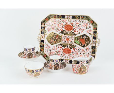 Crown Derby Porcelain imari part cabaret set, circa 1878-90, pattern 198, comprising canted rectangular tray, 35.5cm x 28cm, 