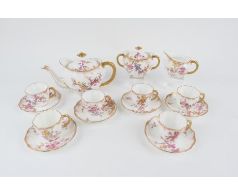 Royal Crown Derby tea service, circa 1891/92, pattern 3343, comprising lidded teapot, lidded sucrier, milk jug, six cups, six