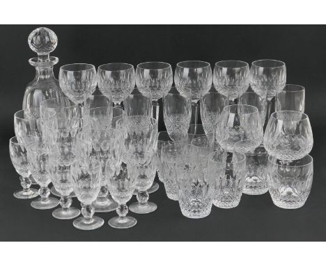 Part suite of Waterford Colleen pattern glassware comprising six pedestal hock glasses, height 19cm; also six white wine, 15.