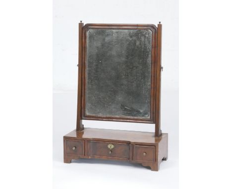 George III walnut dressing table mirror, rectangular plate with moulded edge over a base fitted with three small drawers, rai