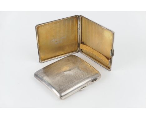 George V silver cigarette case, by J Collyer Ltd, Birmingham 1929, curvex form with engine turned decoration, width 8cm, weig