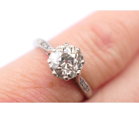 Diamond solitaire ring, the old round brilliant stone of approximately 1.1cts and estimated as K/L in colour and I2 clarity, 