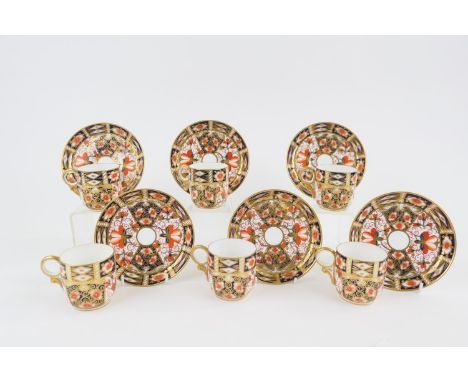 Royal Crown Derby set of six coffee cups and saucers, circa 1895, in Imari palette, pattern 2451, printed marks 