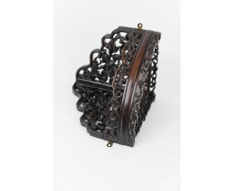 Chinese rosewood corner shelf, 20th Century, carved with lotus flower, 28cm 