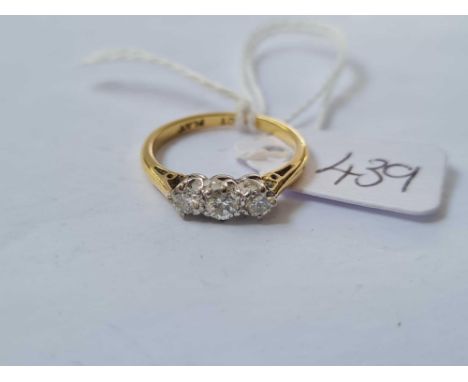 Three stone diamond ring in 18ct gold mount size K