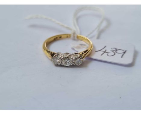 Three stone diamond ring in 18ct gold mount size K