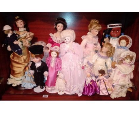 Shelf of Heirloom &amp; other dolls (17)