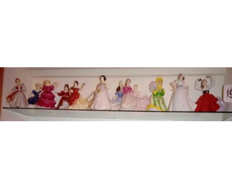 A shelf of Royal Doulton miniature figures (13)