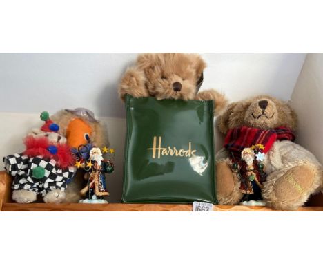 A shelf with Harrods &amp; other bears