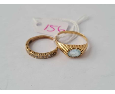Two 9ct rings one diamond half eternity size K and one blue topaz size Q - 3.7 gms 