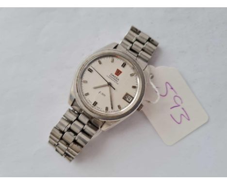 A GENTS OMEGA ELECTRONIC CHRONOMETER F 300 WRIST WATCH WITH SECONDS SWEEP AND DATE APERTURE WITH OMEGA STRAP 