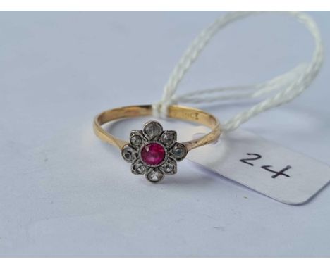A Edwardian ruby and white sapphire cluster ring 9ct size O1/2 - 1.2 gms 
