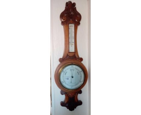 Carved oak case two dial barometer