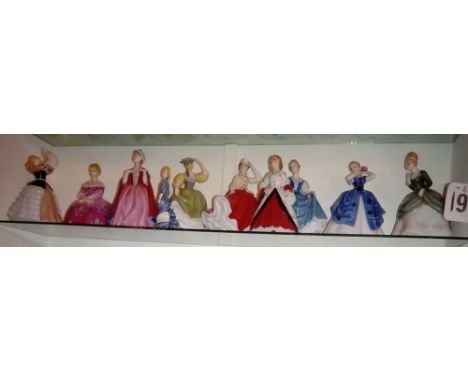 Shelf of Royal Doulton miniature figures (10)