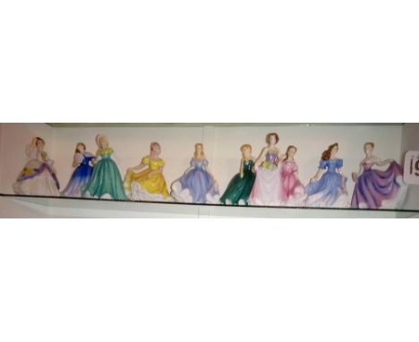 A shelf of (10) Royal Doulton miniature figures