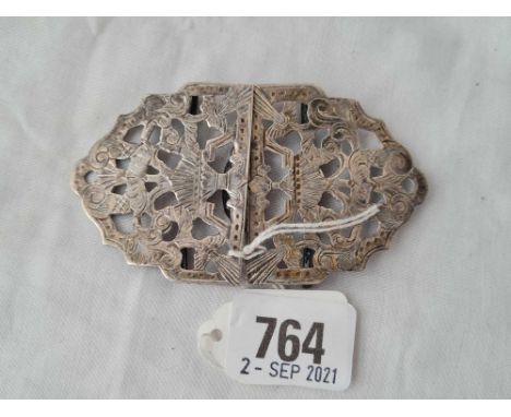 A pierced and enamel two part buckle - Birmingham 1900 by R&amp;W - 36 g.