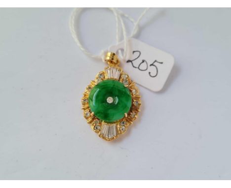 A jade set stone mounted 18k gold plated pendant