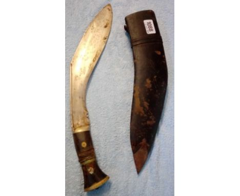 A curved dagger with two miniature examples brass mounted 