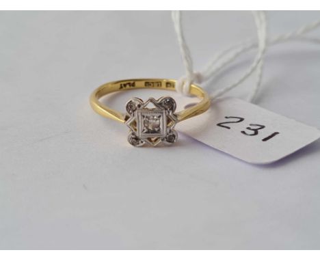 Antique Edwardian fancy square daisy cluster ring, shank stamped 18ct &amp; Plat, size K