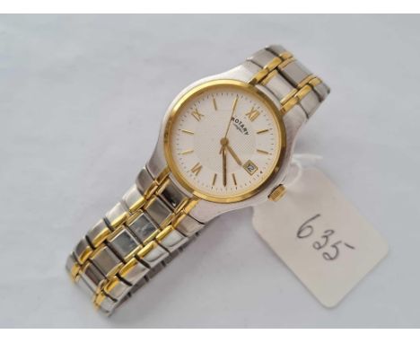 A gents Rotary wrist watch with seconds sweep and calendar aperture on flexible metal strap 