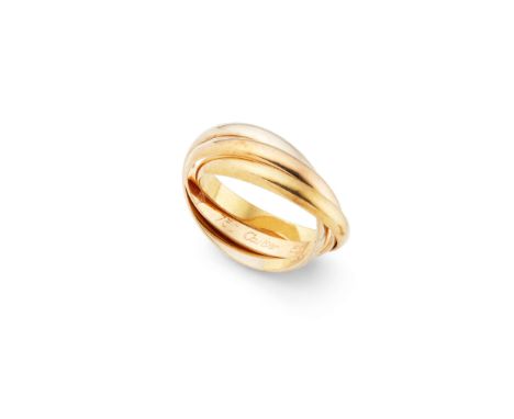 Cartier: A 'Trinity' ring  The three interconnecting 18 carat tri-coloured gold bands, signed Cartier, maker's mark, numbere