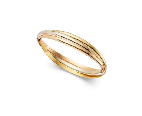  Cartier: A 'Trinity' bangle  Designed as three interconnecting tri-coloured gold bands, signed Cartier, maker's mark, number
