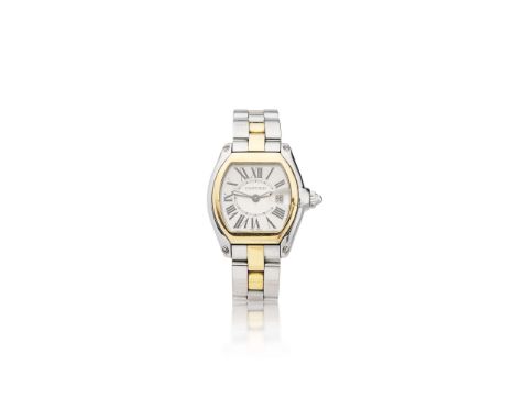  Cartier: A stainless steel and gold tonneau shape quartz wristwatch with date "Roadster", Ref.2675, circa 2010 Quartz moveme